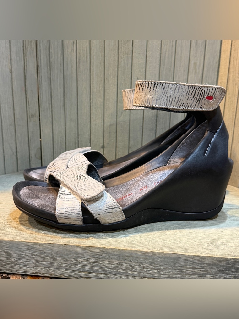 Wolky Neutral Strappy Wedge Sandal - Cream and Black 37